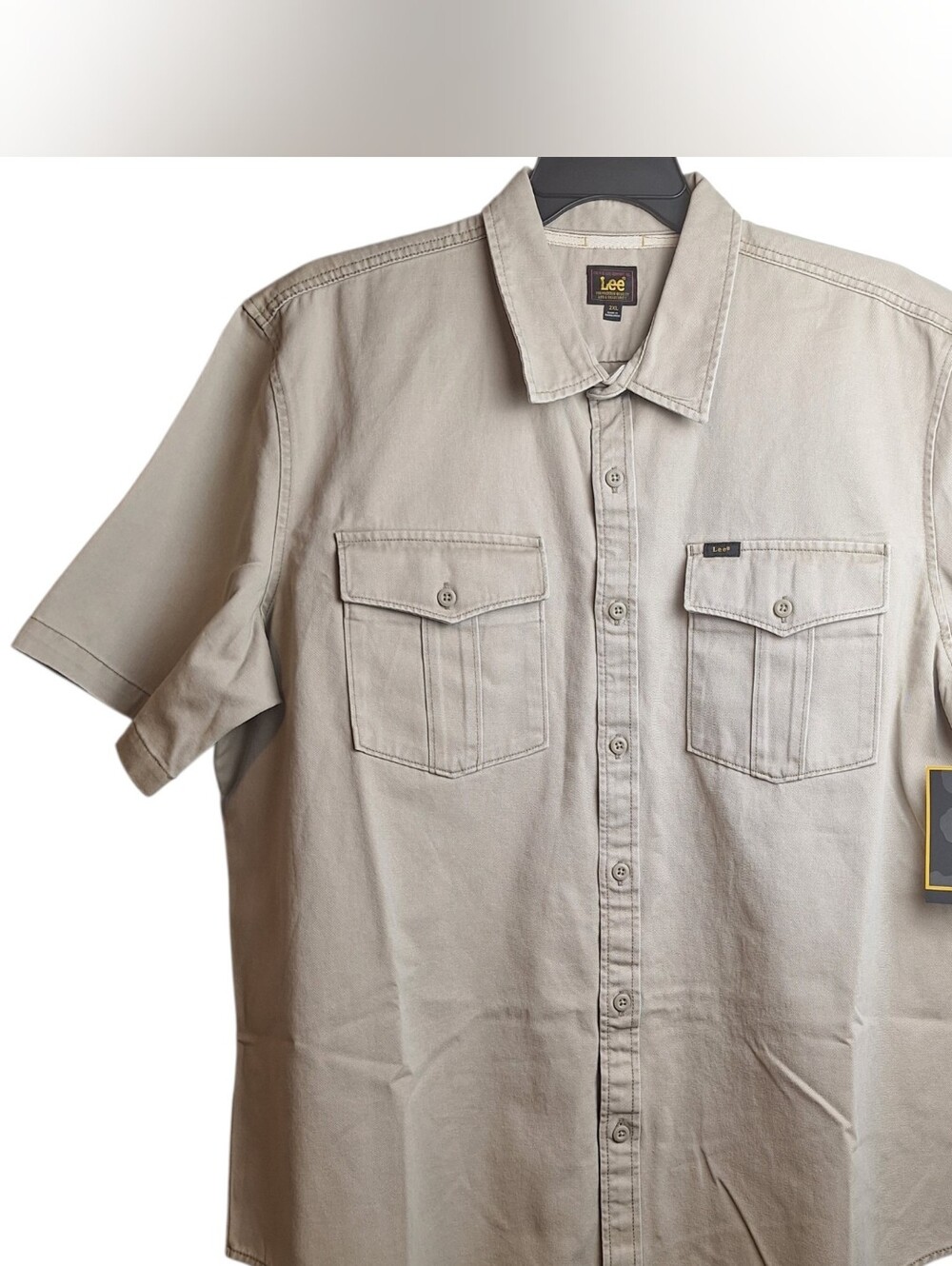 Lee Mens Heritage Short Sleeve Surplus Shirt Size 2XL  Khaki 100% Cotton Canvas